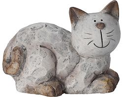 Dekoračná soška (2 druhy) Ležiaca mačka, šedá keramika%